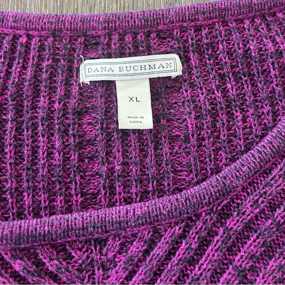 Dana Buchman Magenta & Dark Purple Marled Scoop Neck Sweater